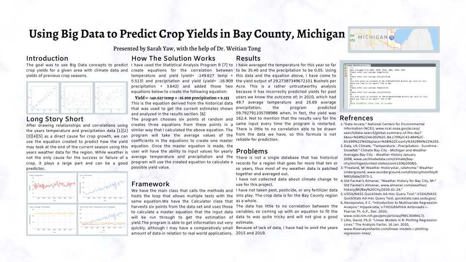 Poster showing the project details of the crop yield program.